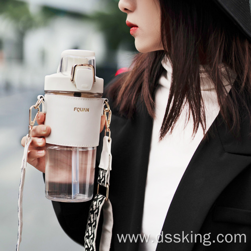 500ml bpa free PP PC modern 2022 new design Trendy leather double drink cups water bottle with straw